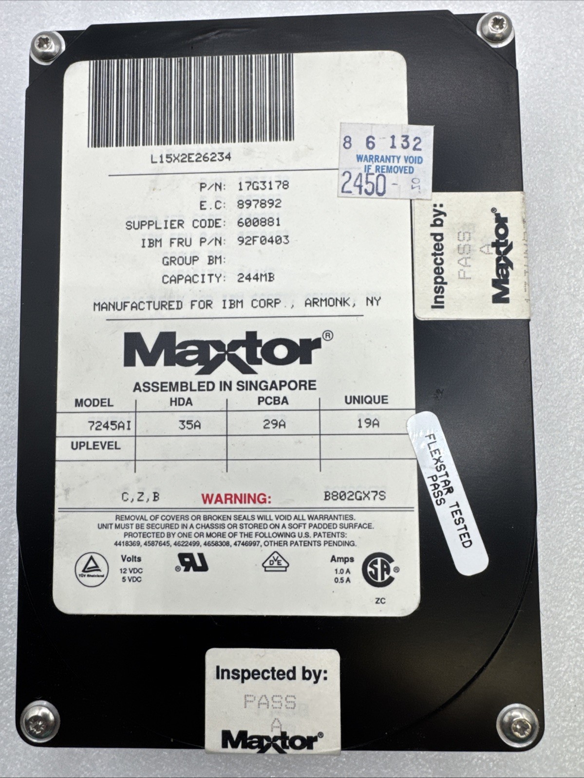 Hard Drive IDE Disk Maxtor 17G3178 92F0403 7245AI 92F0403 Untested IBM 244MB