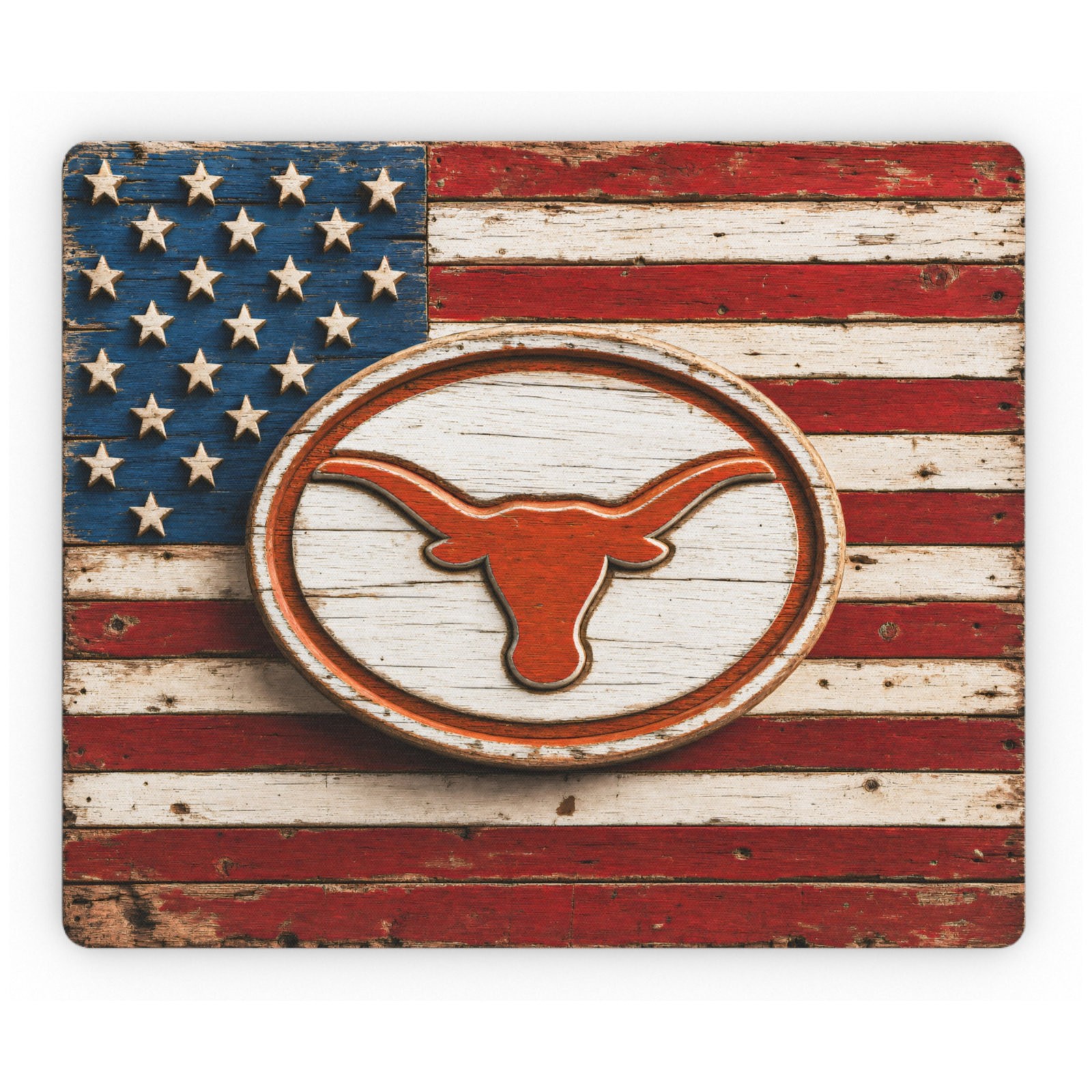 Texas Longhorn Mouse Pad Rustic Wood American Flag Desk Mat Non-Slip 9.5x8 In
