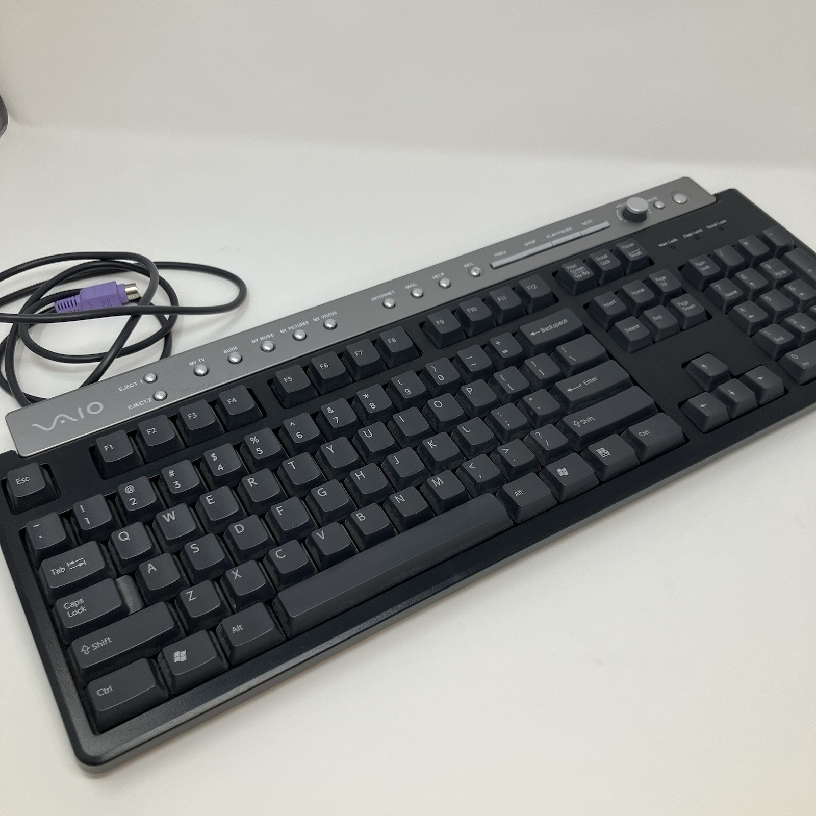 Vintage Sony VAIO PS/2 Wired Multimedia Keyboard PCVA-KB7P/U Black Silver Tested
