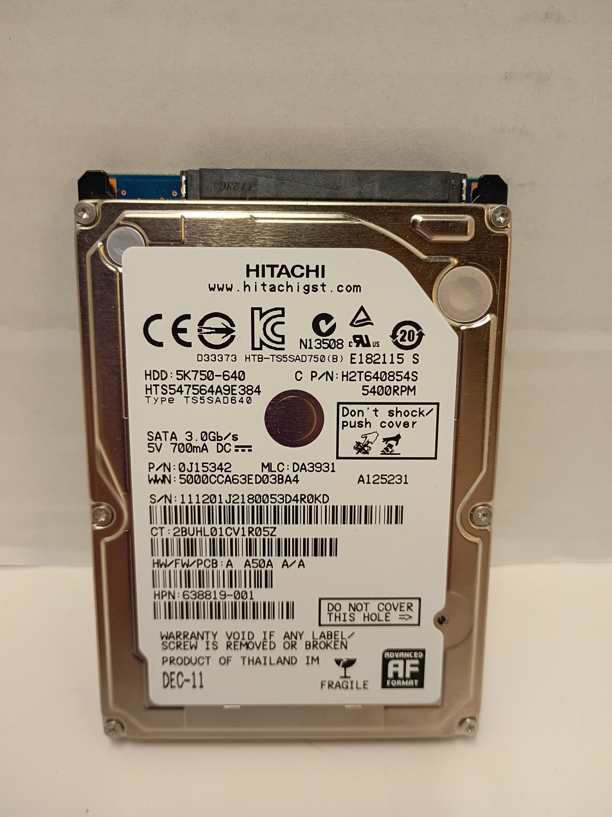 Hitachi Travelstar 5K750 HTS547564A9E384 640 GB,Internal,5400 RPM,2.5" (0J11562)