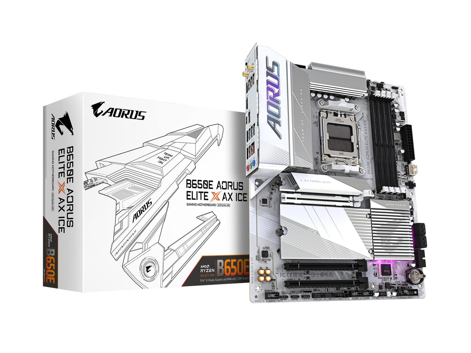 GIGABYTE B650E AORUS Elite X AX ICE AMD AM5 ATX Motherboard, EATX, White