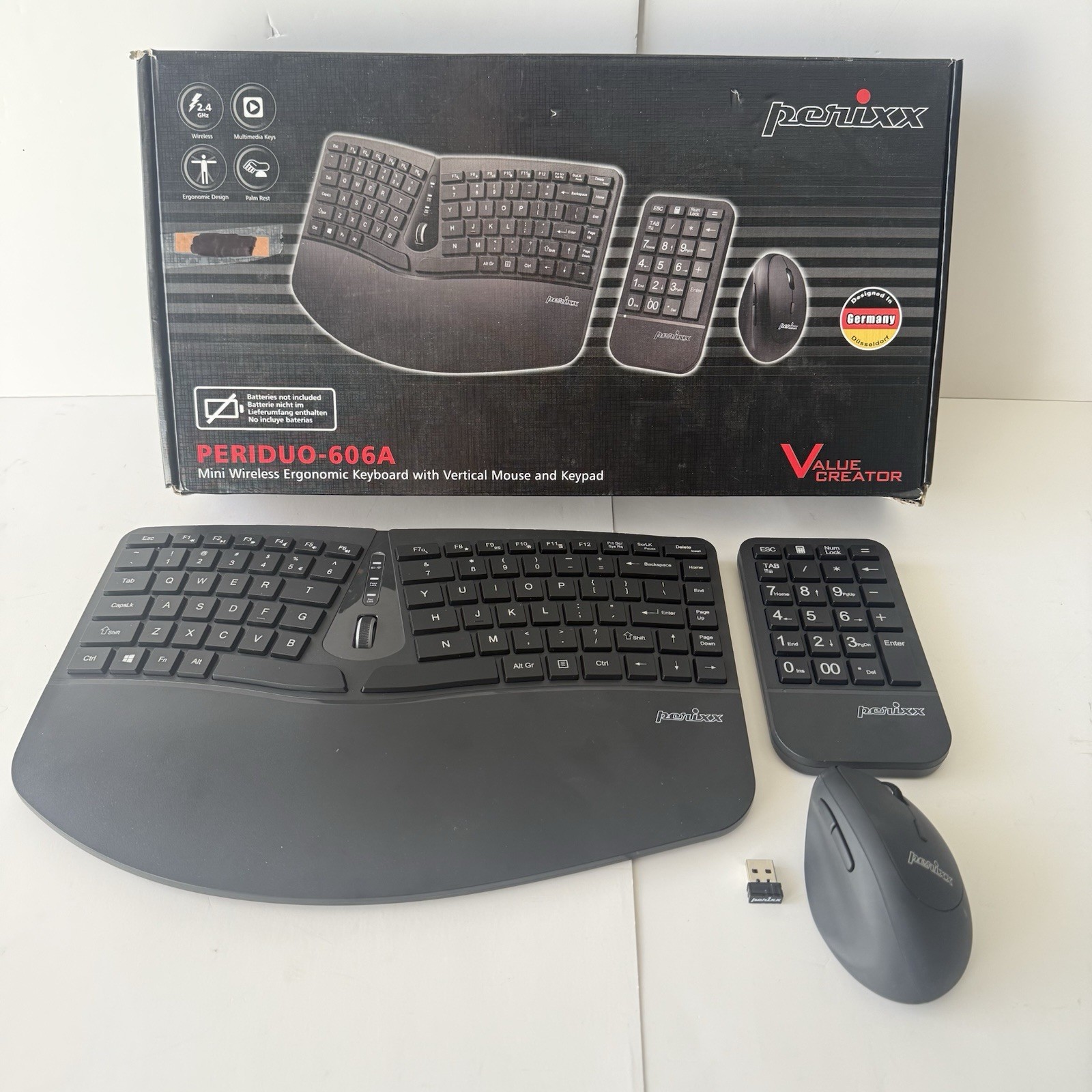 Perixx PERIDUO-606A Mini Wireless Ergonomic Keyboard Vertical Mouse Keypad Works