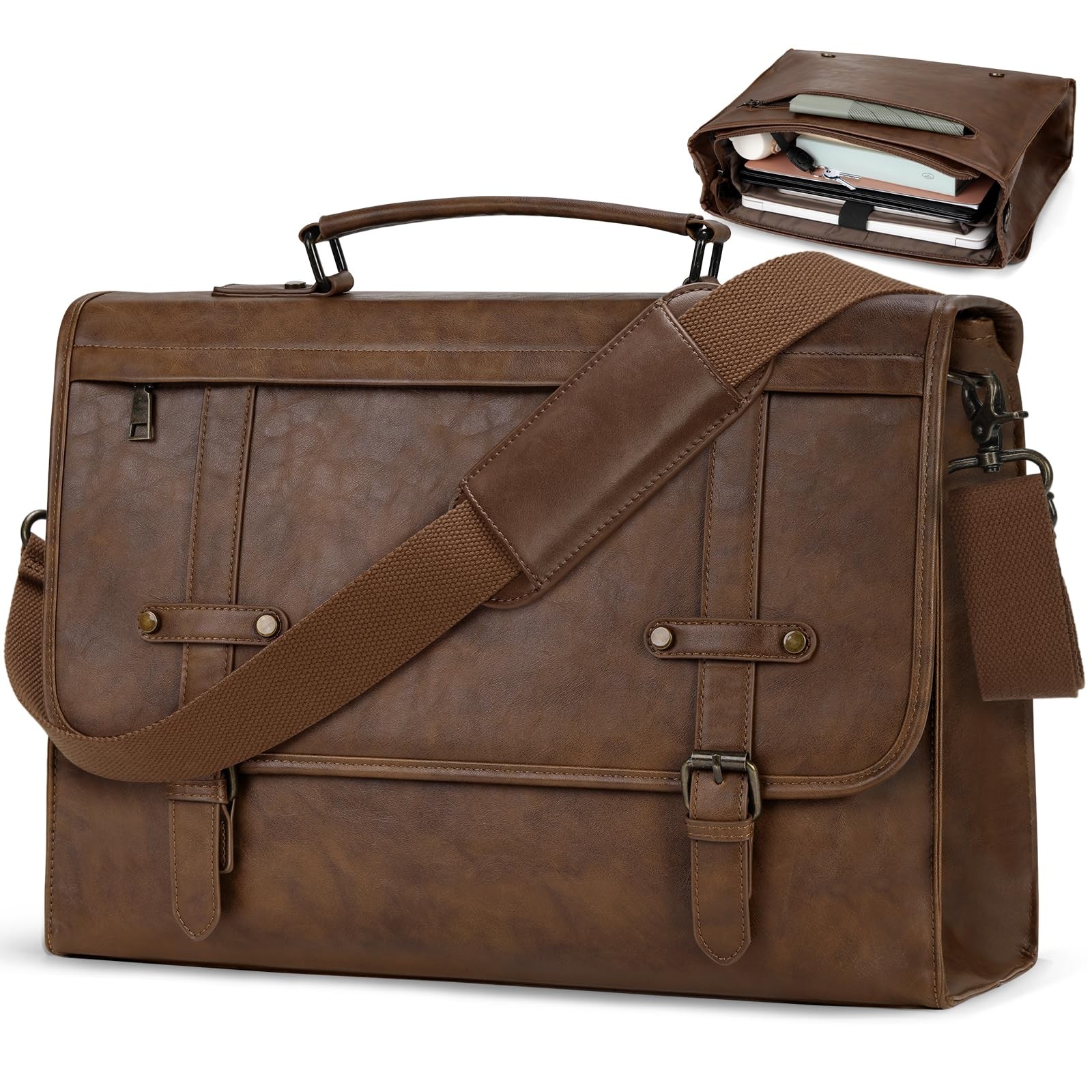 Mens Messenger Bag 17 Inch Waterproof Vintage Leather Laptop Briefcase Large ...