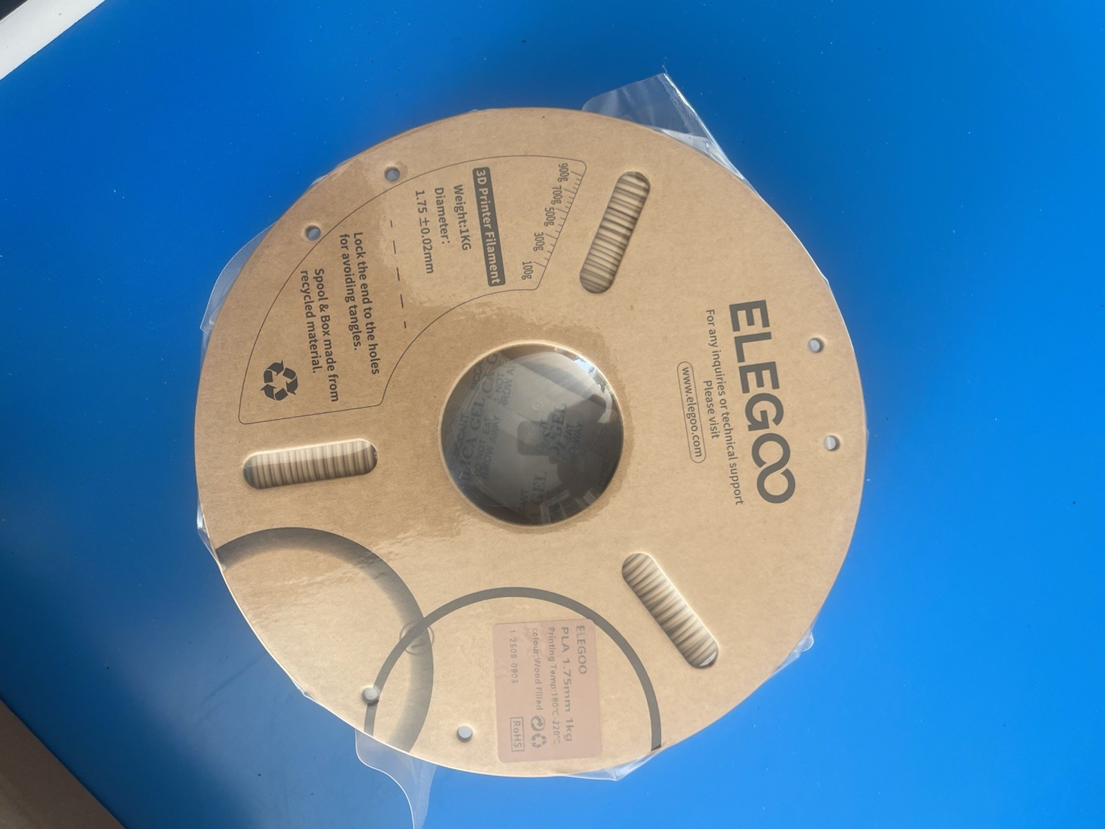 ELEGOO 3D Printer Filament PLA 1.75mm Wood Filled 1kg / 2.2lb GREY
