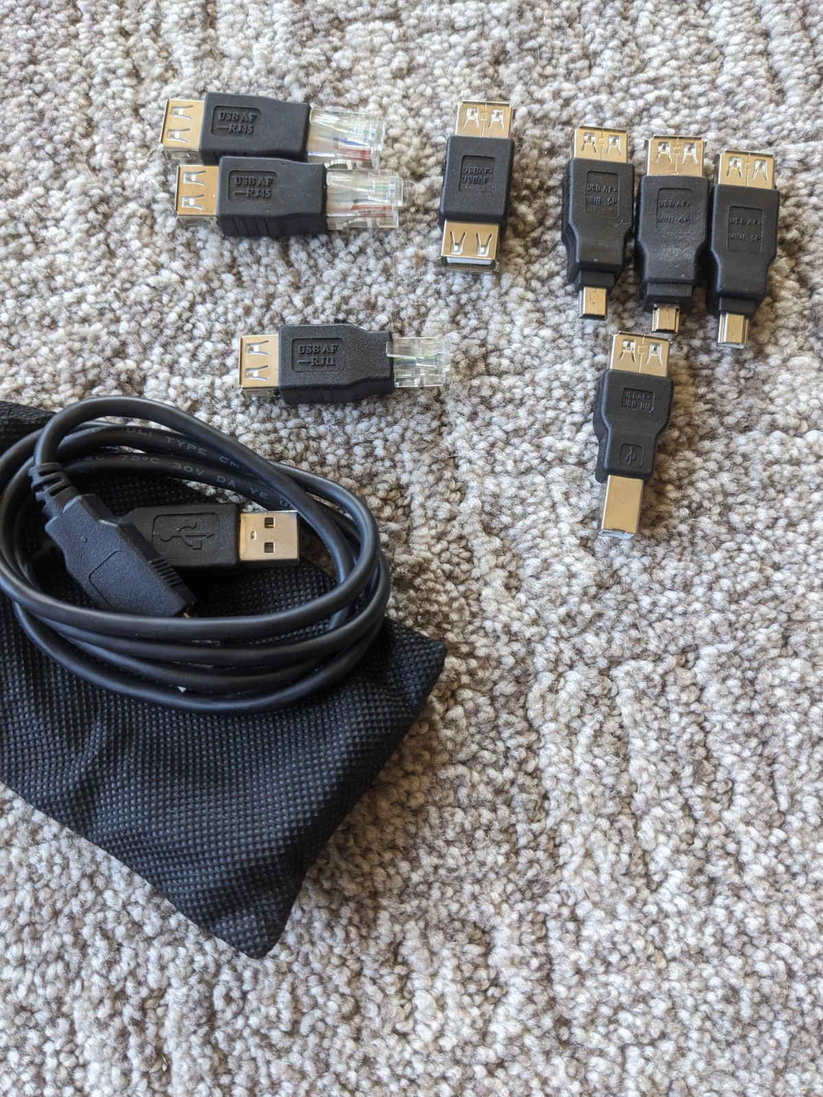 8pcs USB AF-USB, USB-RJ11, (2)USB-RJ45, (2)USB-Mini 5P,  USB-Mini 4P, USB-USB BM