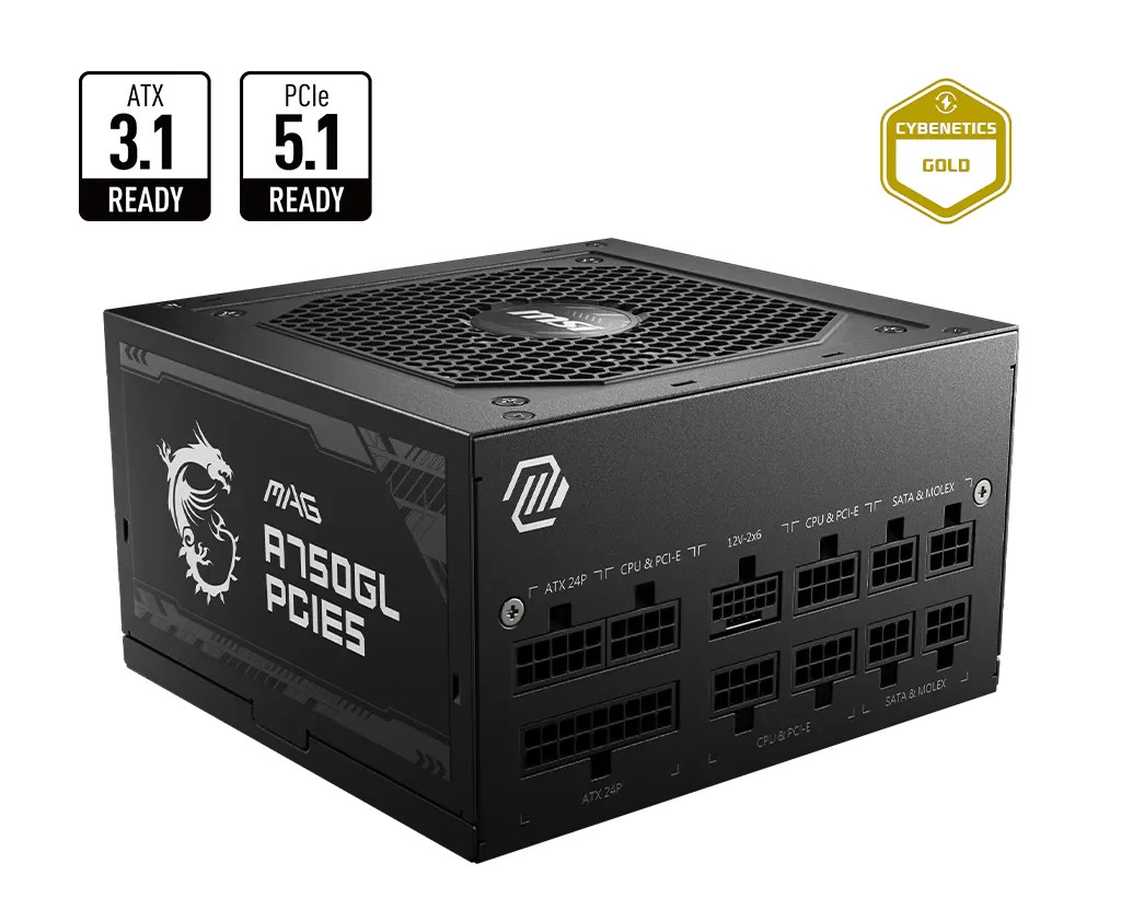 MSI Mag A750GL 750W Power Supply PCIe5 80 Plus Gold, Fully Modular