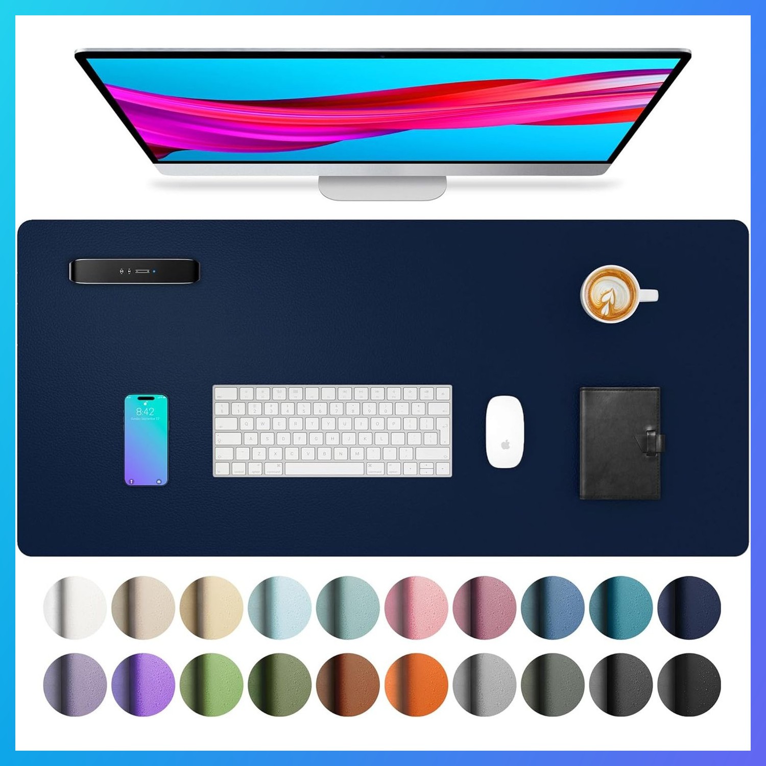Leather Desk Pad Protector, Mouse Pad, Office Desk Mat, Non-Slip PU Leather Desk