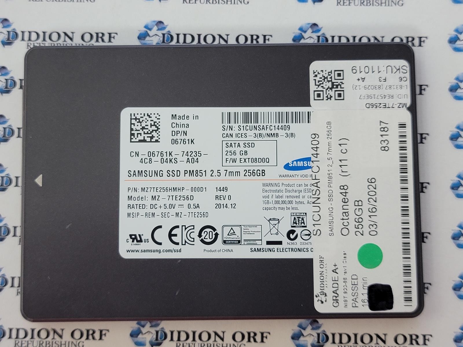 SAMSUNG PM851 256GB 2.5" SATA SSD MZ-7TE256D Grade A+, SKU 11019