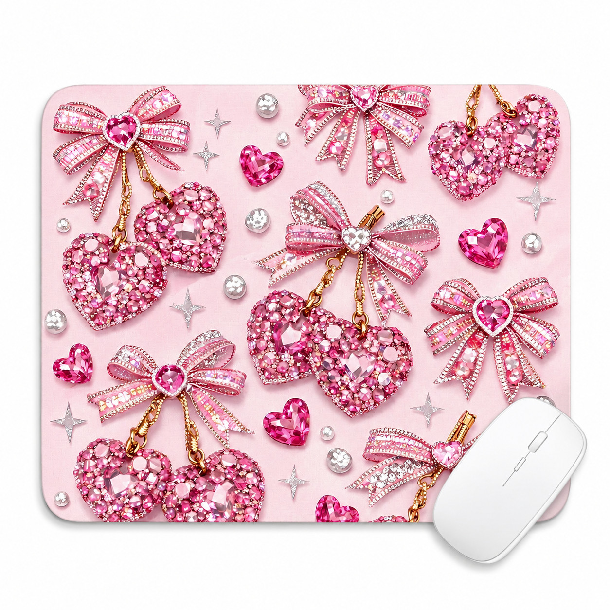 Pink Bow Mouse Pad 9.6x7.9 Aesthetic Desk Mat Handmade Custom Luxury Style