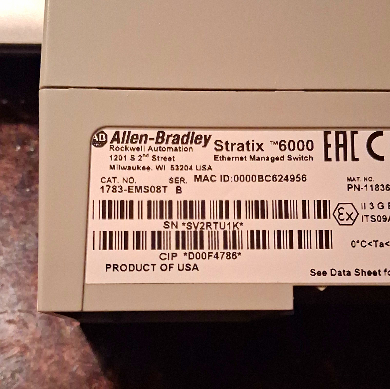 Allen-Bradley Stratix 6000 1783-EMS08T 8-Port Managed Switch DIN Rail