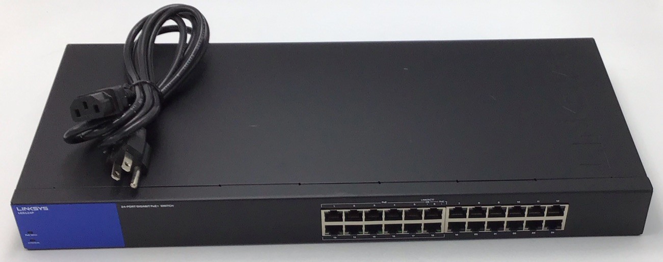 Linksys LGS124P 24-Port Gigabit PoE Switch with Power Supply Cable.  A948