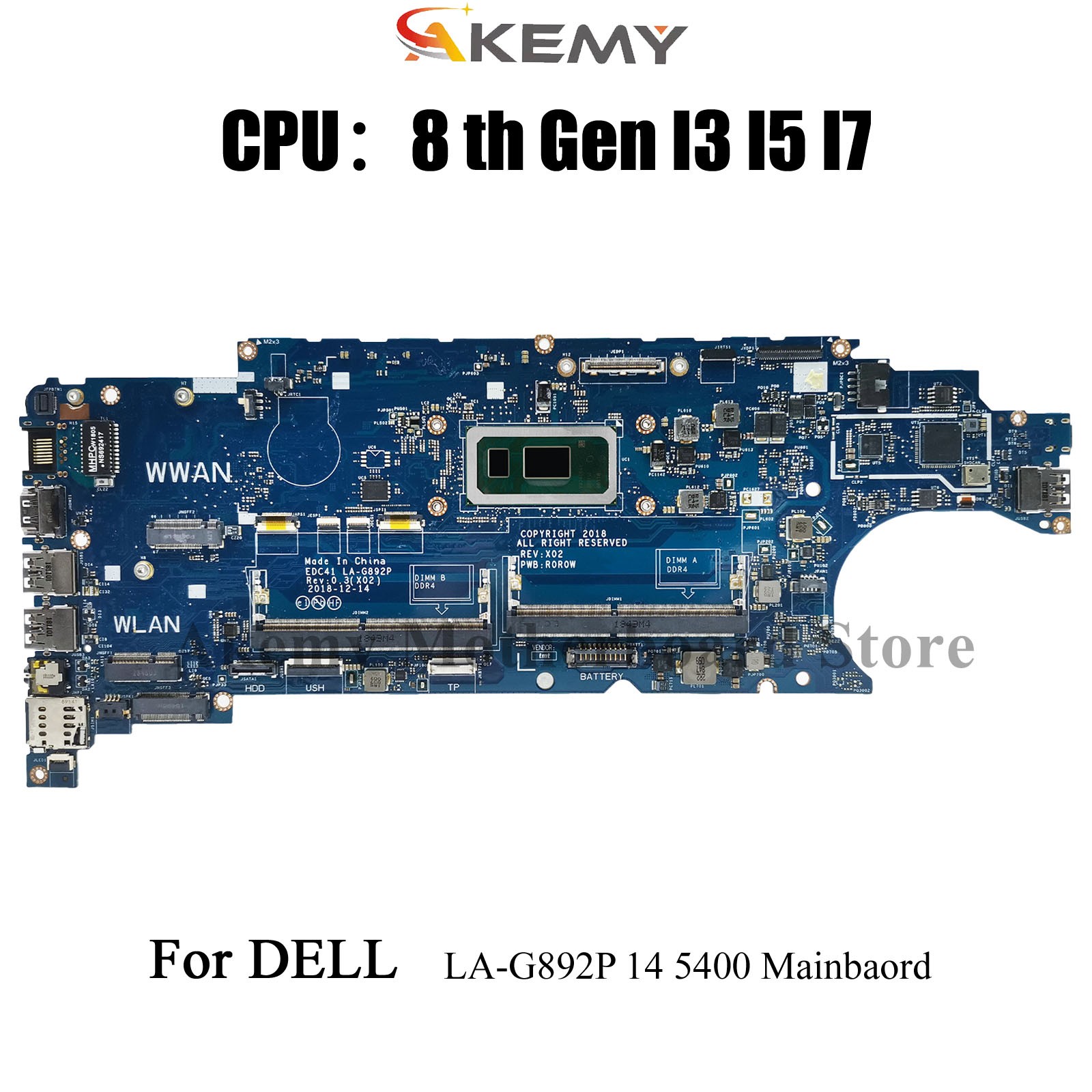 For Dell 5400 Laptop Motherboard LA-G892P with I5 I7 8th Gen CPU 06RVRC 05T75M