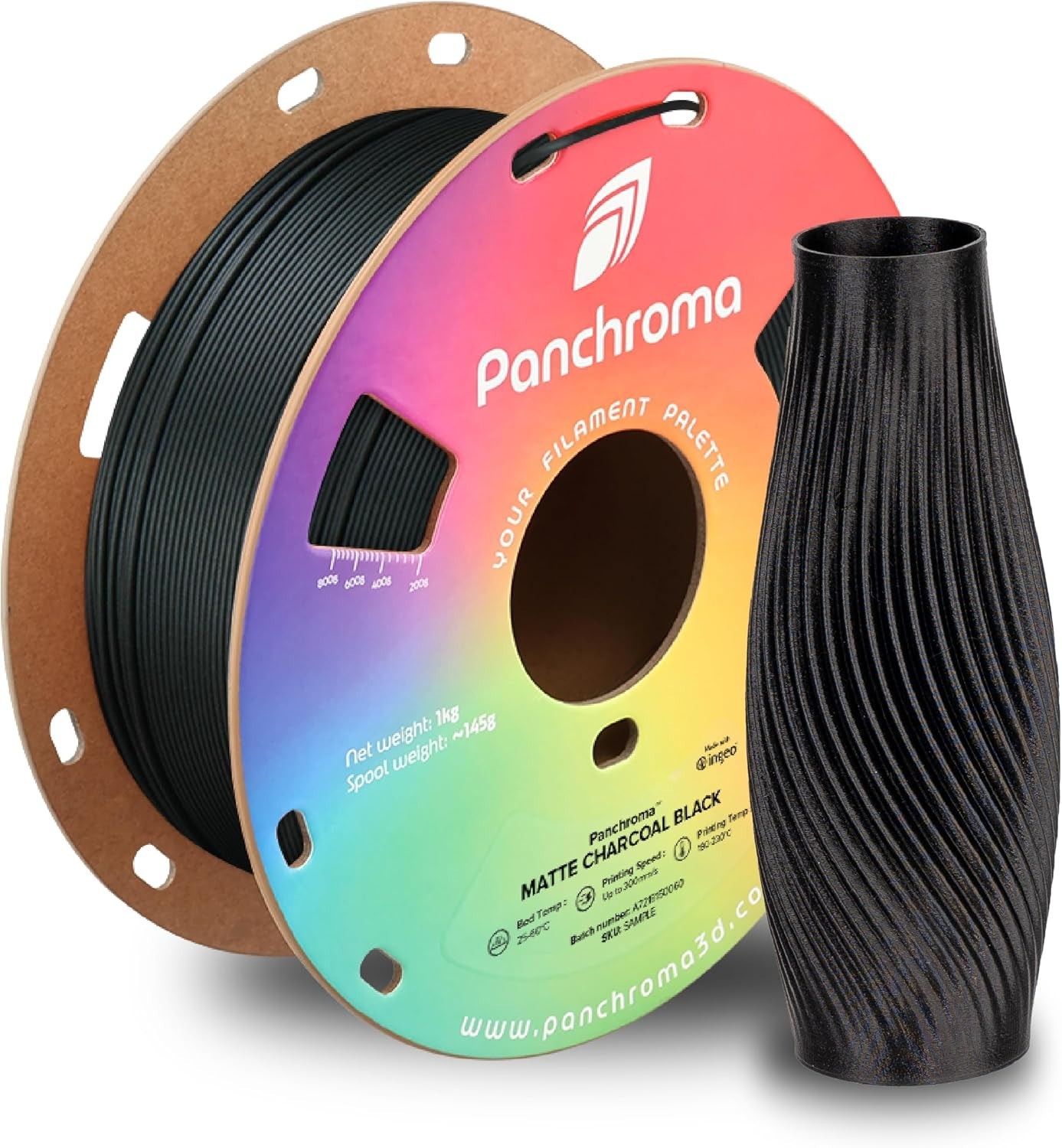 Polymaker Panchroma Matte PLA Filament, Charcoal Black 1.75mm, 1kg Spool (2.2lb)