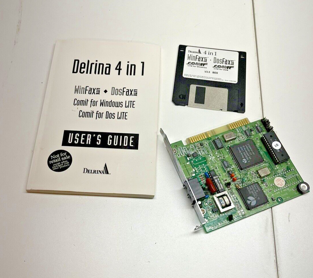 Vintage Fax Modem ISA Card Delrina 4 in 1 Software and Manul
