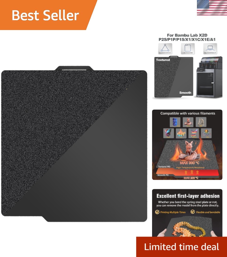 Double Sided Black PEI Build Plate for Bambu Lab P2S/X1/X1C/X1E/P1P/P1S/A1, Smoo