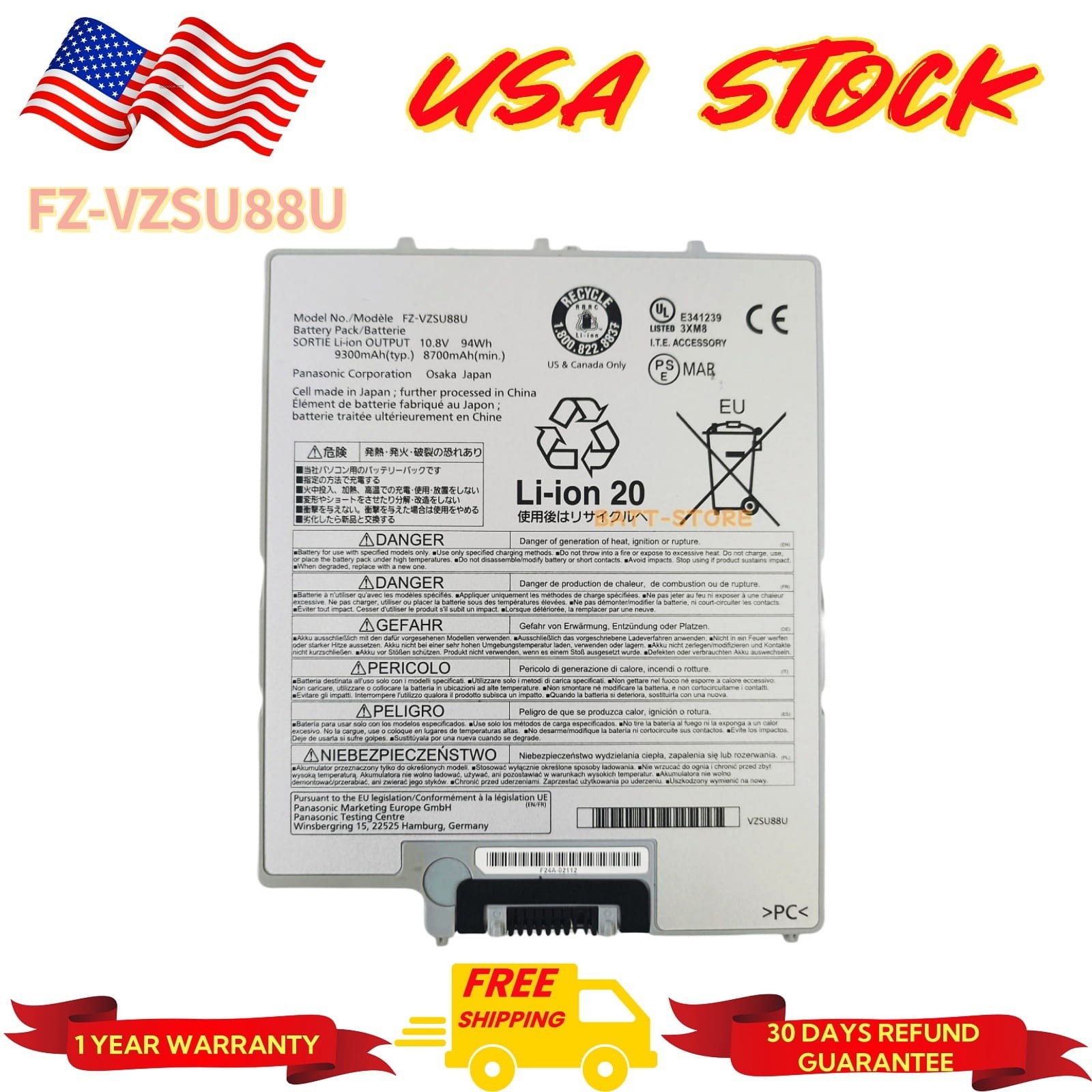 9-Cell 9300mAh FZ-VZSU88U New High Capacity Battery for Panasonic Toughpad FZ-G1
