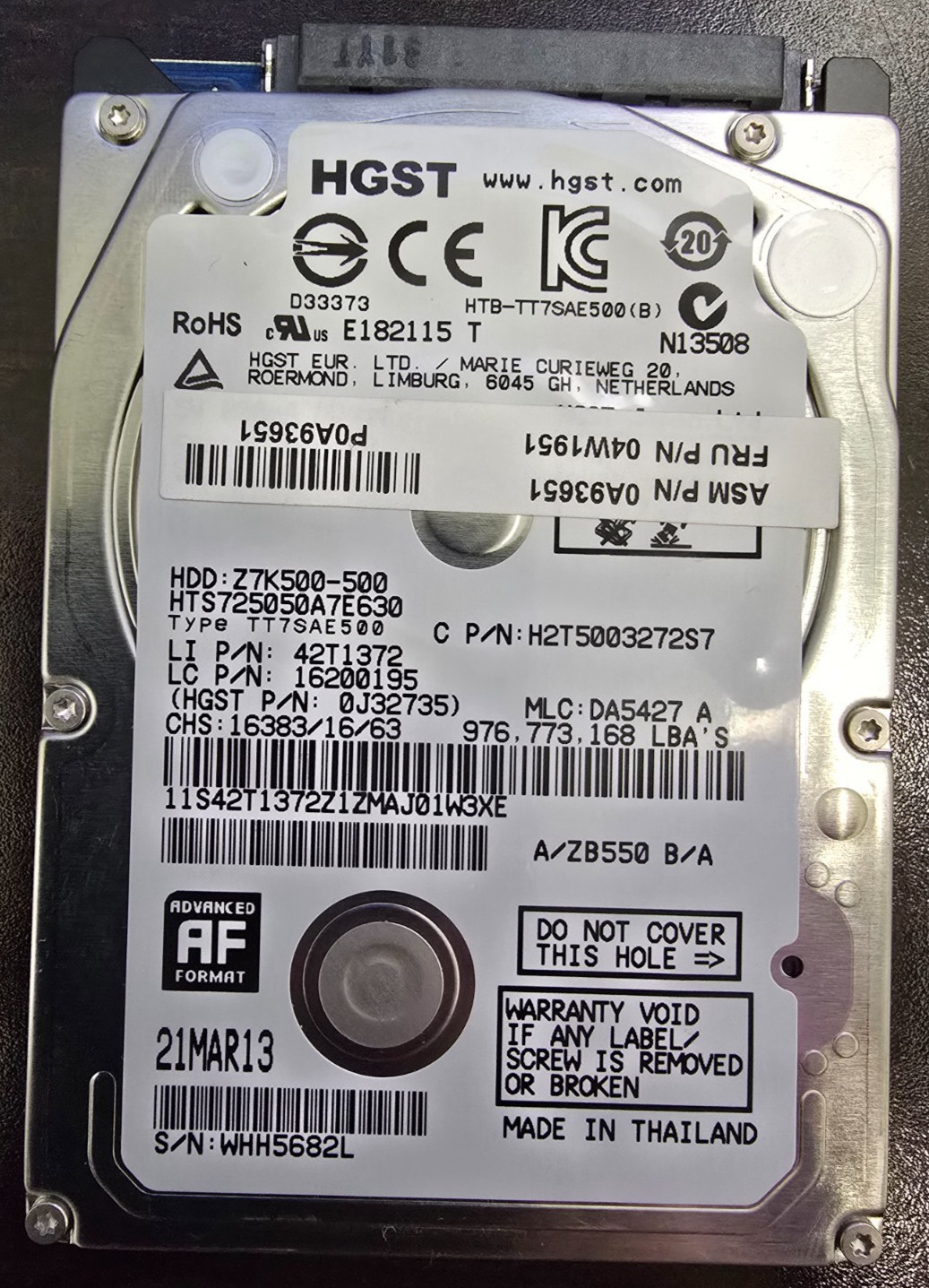 HGST HTS725050A7E630 500GB 7200RPM SATA III HDD Tested Good SMART