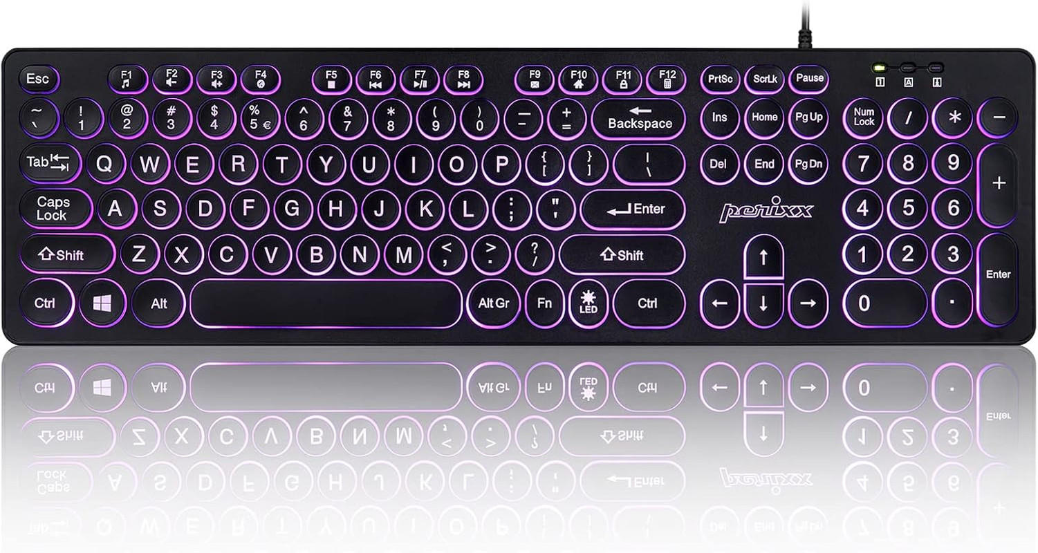 PERIBOARD-317R Wired Backlit USB Keyboard - Big Print Letter - Tri-Color
