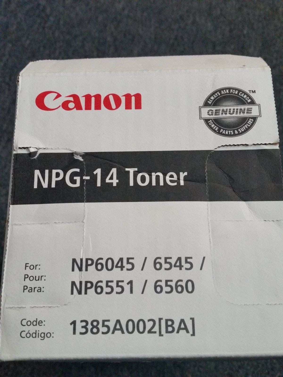 Genuine Canon NPG-14 Black Toner Cartridge 1385A002 [BA] New NP6045/6545/6551/60