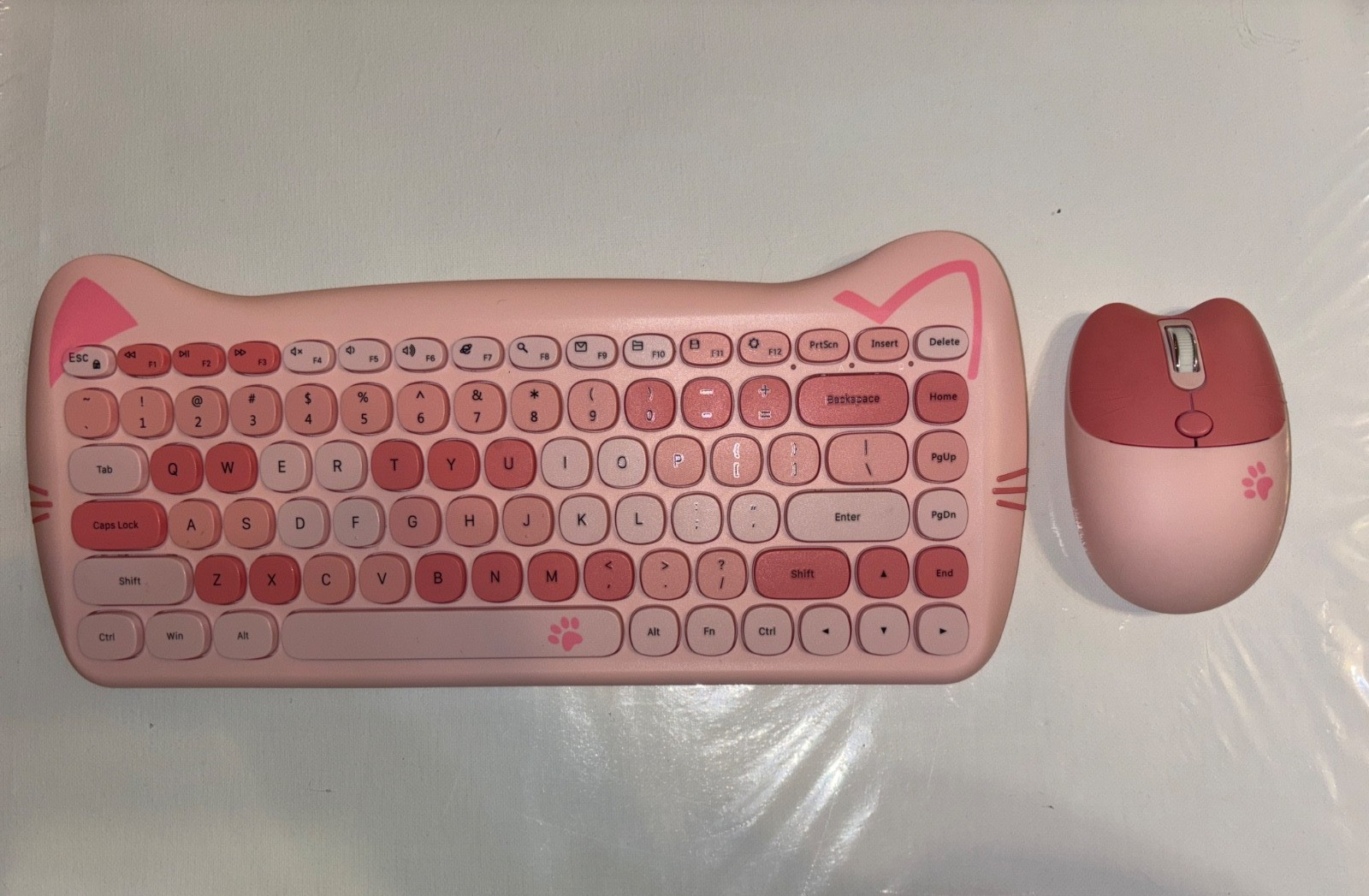 Geezer  Pink Wireless Mini Keyboard and Mouse Set - Cute Cat-Like Design