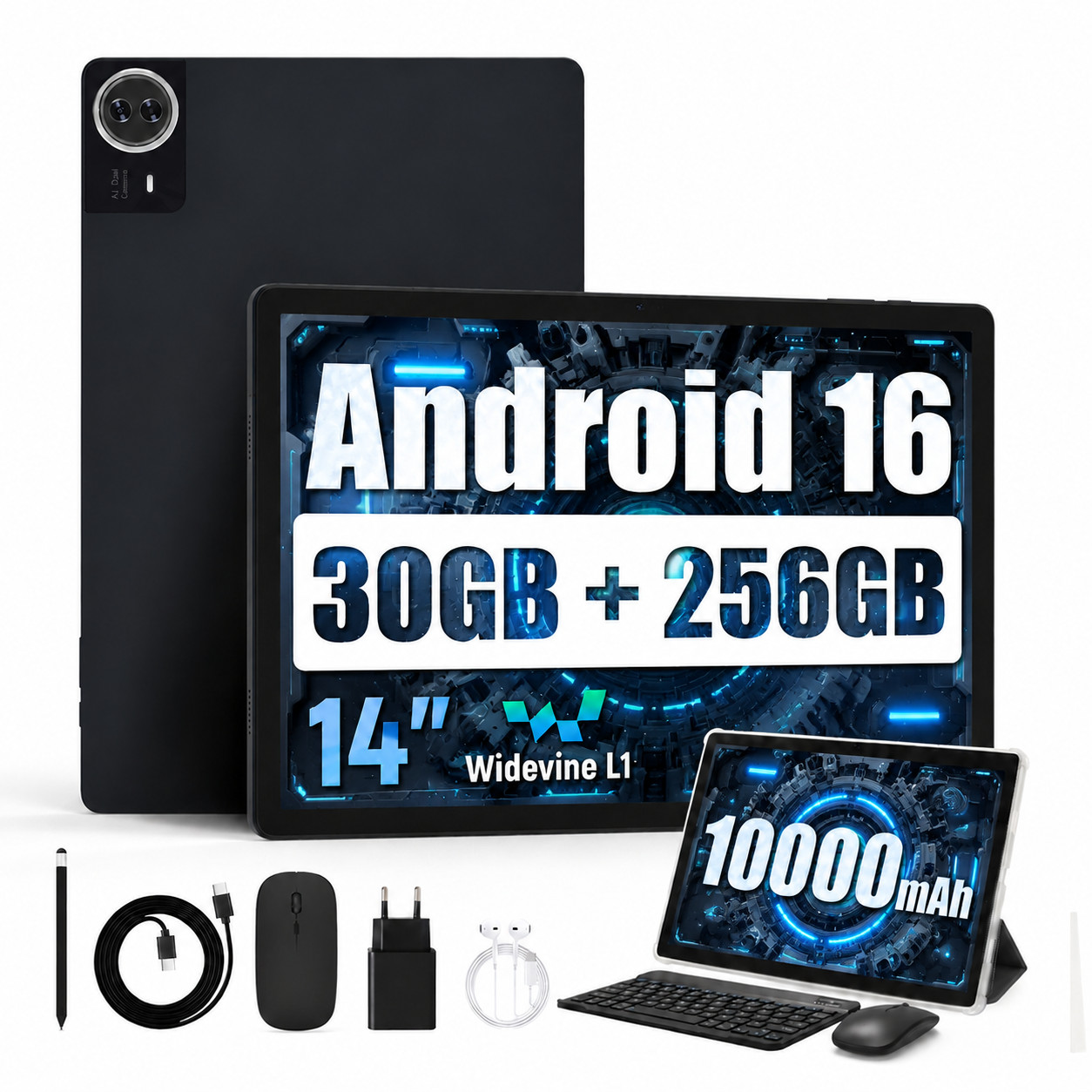 14.1 inch Dual-Function 2-in-1 Tablet Android 16 30GB RAM＆256GB ROM WiFi Gemini