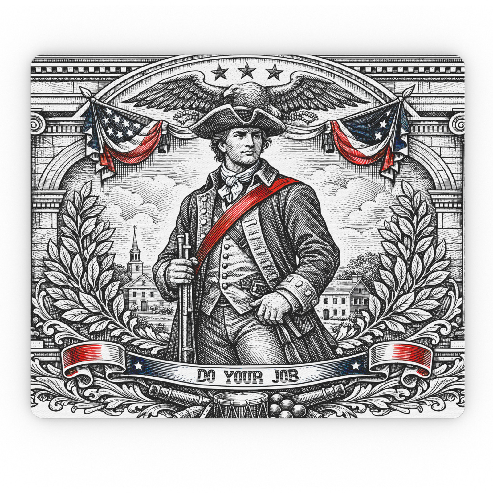 Do Your Job Patriot Mouse Pad - Vintage American Minuteman & Eagle Engraving Art