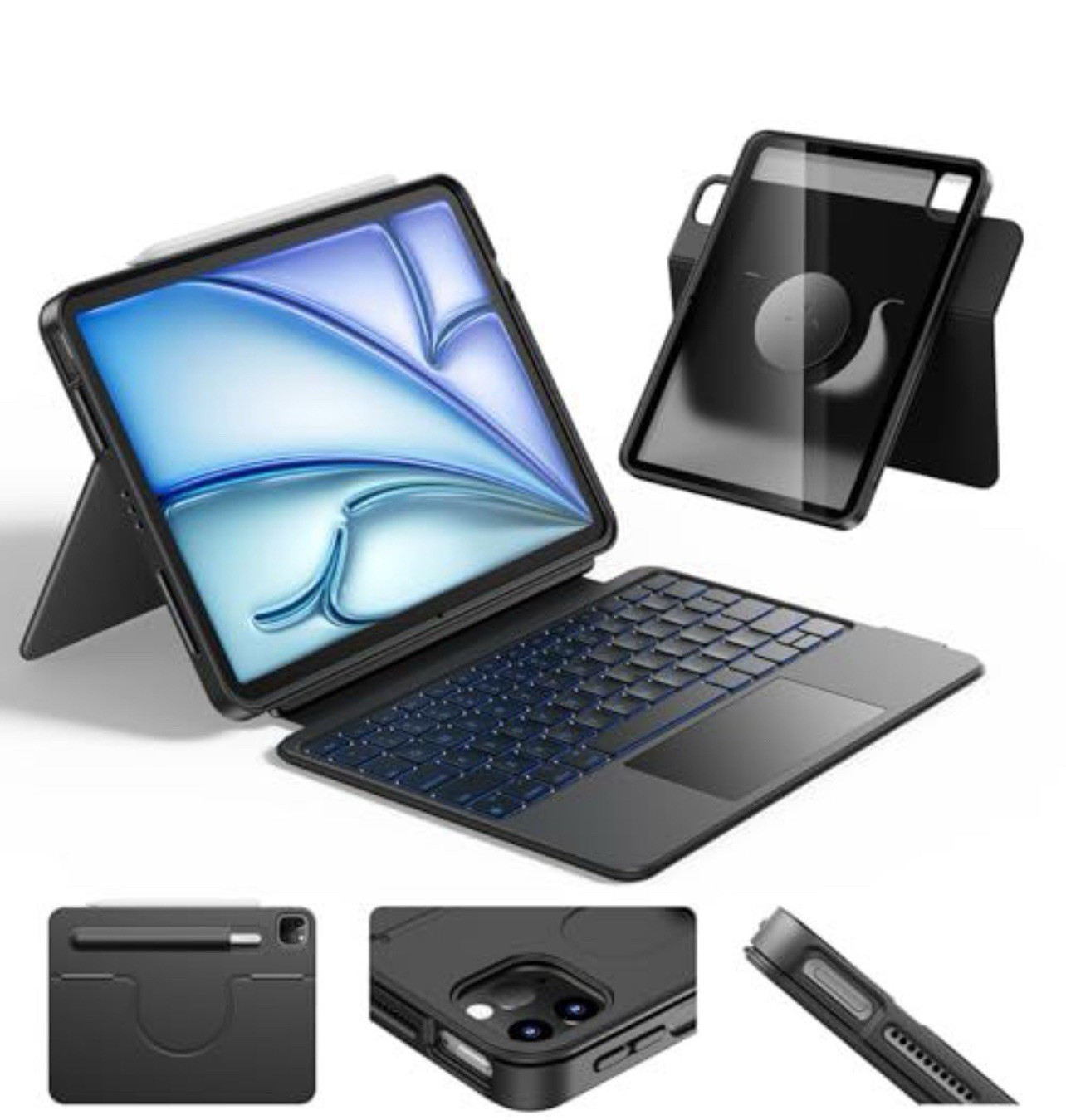 HOU Keyboard Case for iPad Air 13" & iPad Pro 12.9", Magnetic Rotatable Backlit