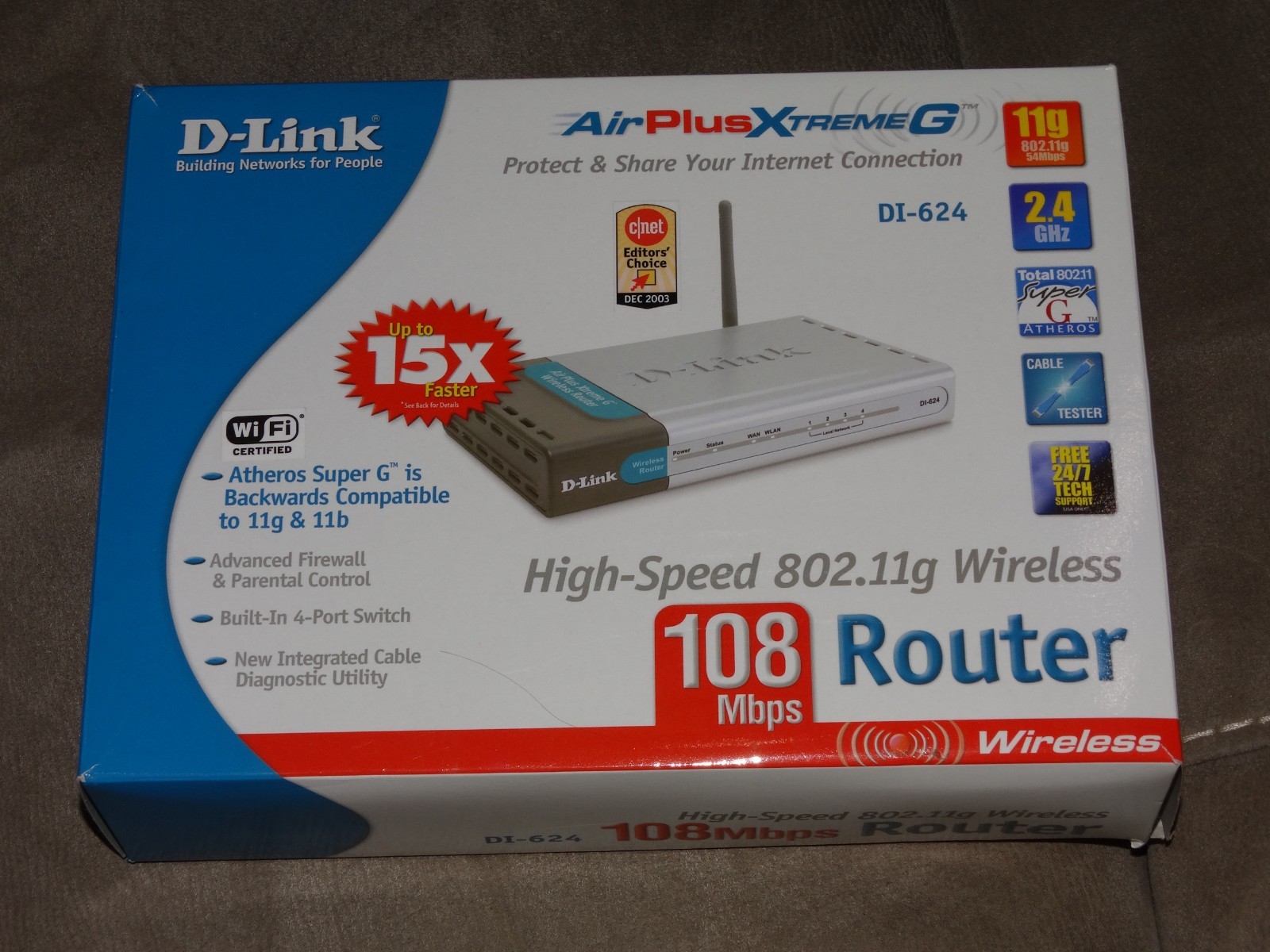 D-Link DI-624 AirPlus Xtreme G Wireless Router 108Mbps 2.4GHz 4-Port Retail Box