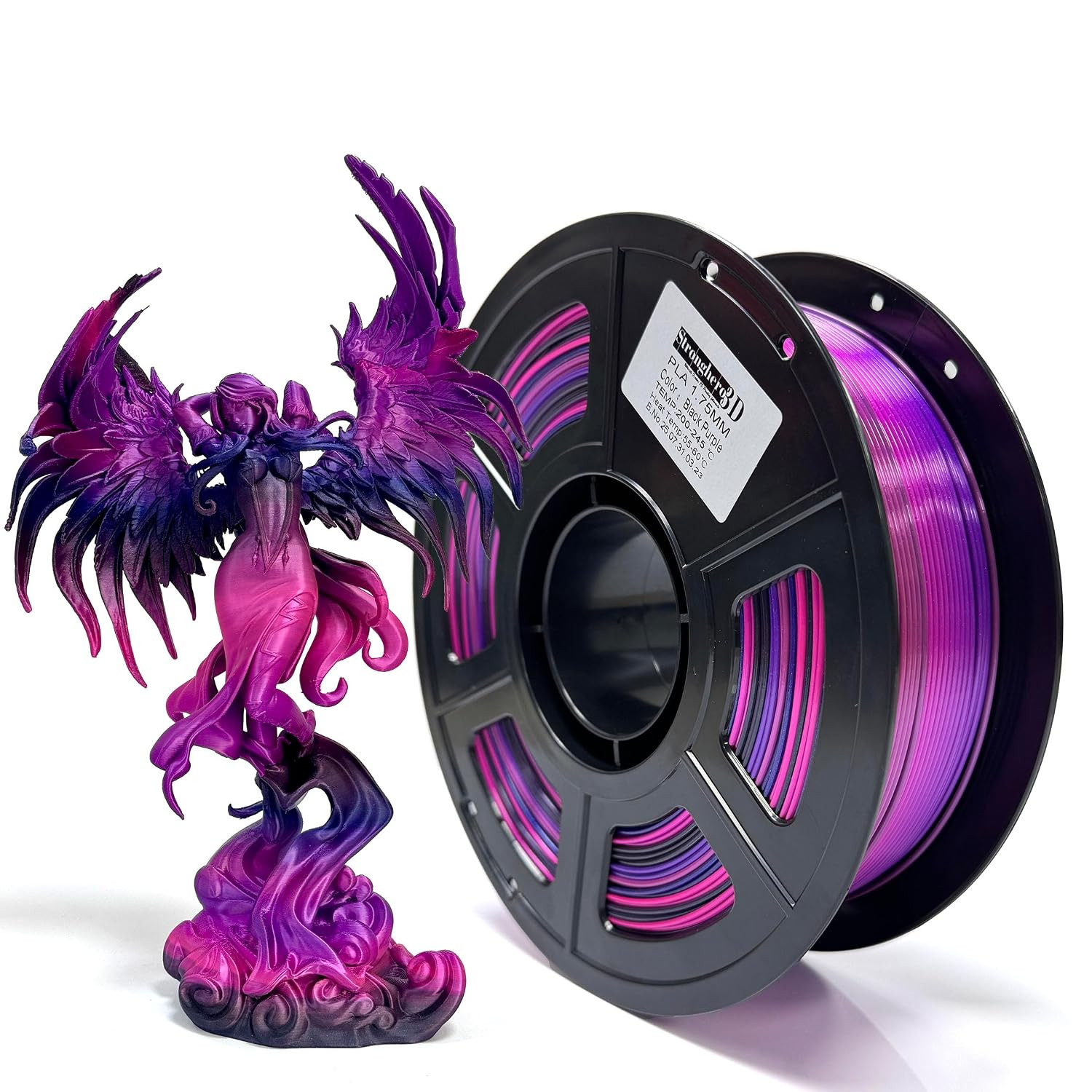 PLA 3D Printer Filament 1.75Mm,Black Blue Purple Pink,1Kg Spool