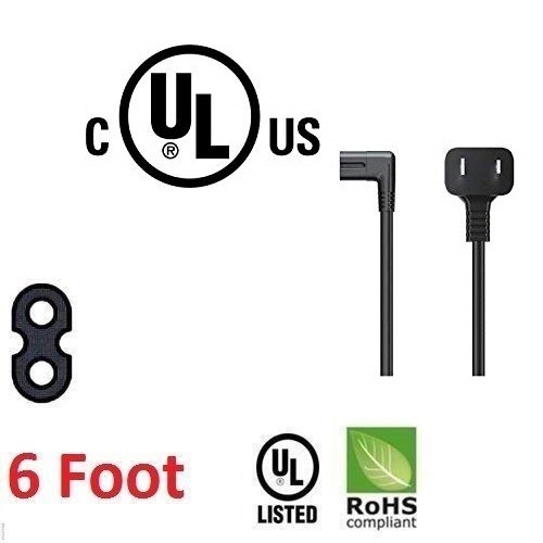 New 2 Prong Right angled 90 degree 6ft power cord for samsung Philips Sony TV  