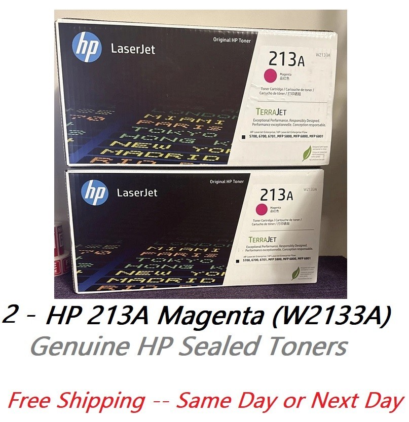 2 New Genuine Factory Sealed HP 213A W2133A Magenta Toner Cartridges  5700 6700
