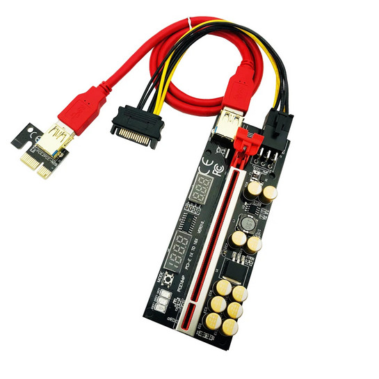 V016Pro GPU Riser Card PCIe 1x to 16x Extension Card LED Temperature Voltage New