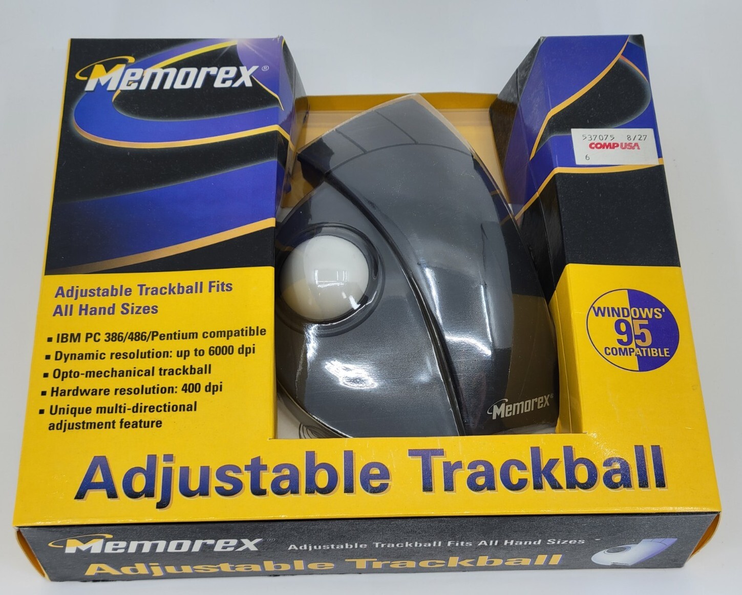 MEMOREX ADJUSTABLE TRACKBALL STATIONARY MOUSE  Windows’ 95 Compatible Open Box