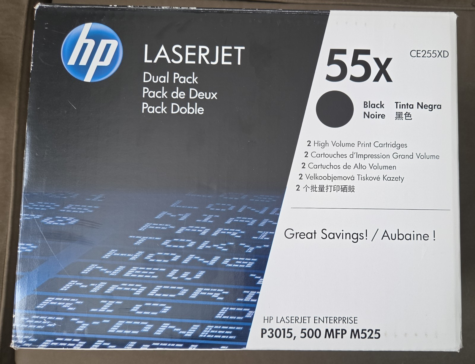 Genuine HP 55X Black Toner Dual Pack CE255XD OEM New High Yield 2-Pack