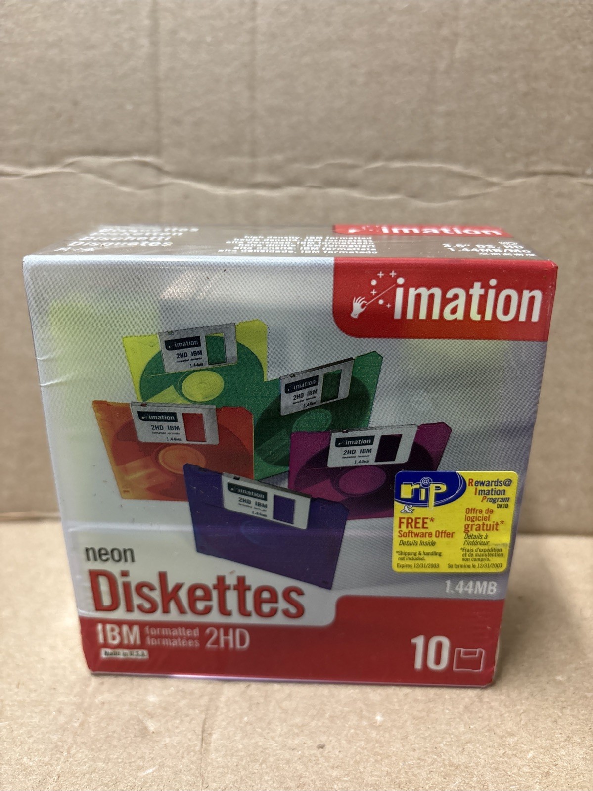 Imation Neon 2HD 10 Pack Diskettes IBM Formatted - Standard Size Sealed New 