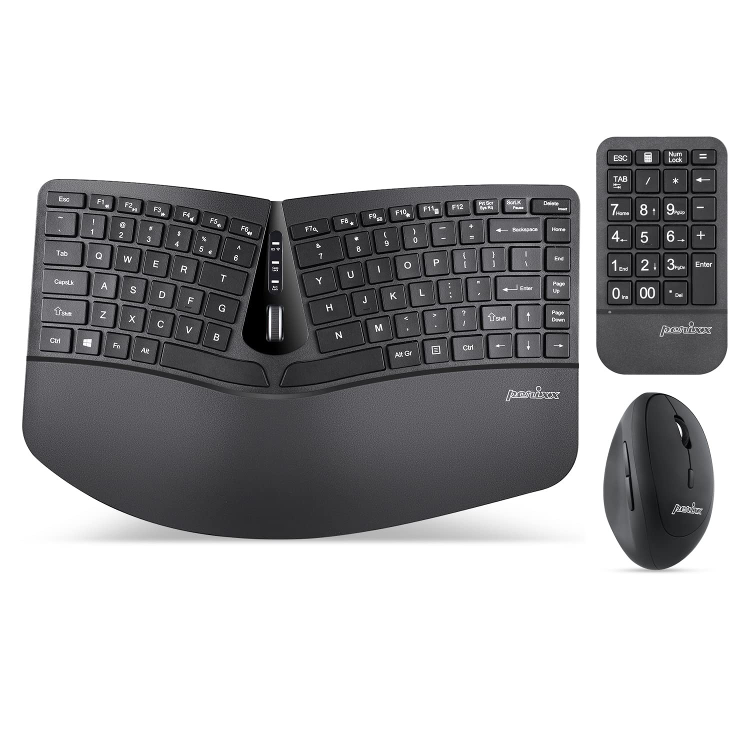 Perixx PERIDUO-606A, 3-in-1 Wireless Compact Ergonomic Keyboard with Black