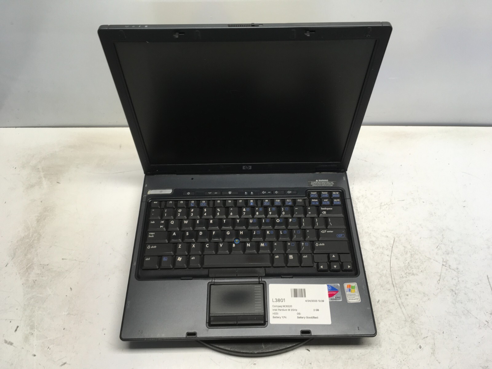 Compaq NC6220 Intel Pentium M 2GHz 2 GB NO HDD - Dim Screen
