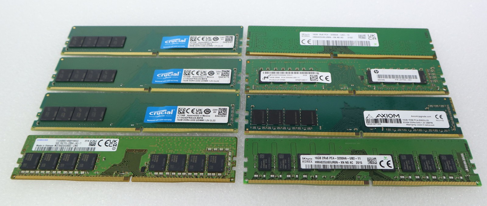 Lot of 8x Mixed Brands 16GB PC4-3200 DDR4 UDIMM Desktop RAM