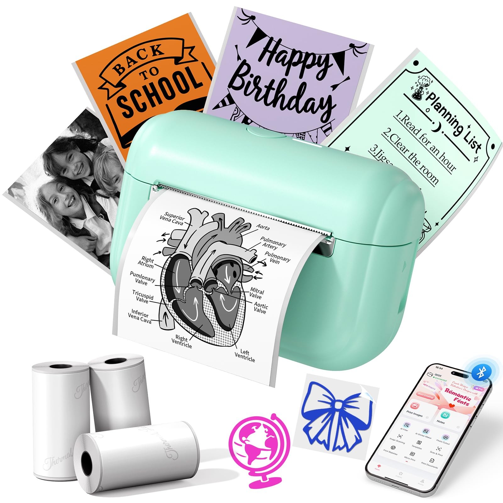 Memoking Mini Sticker Printer Portable Inkless Sticker Maker, Smart AI APP