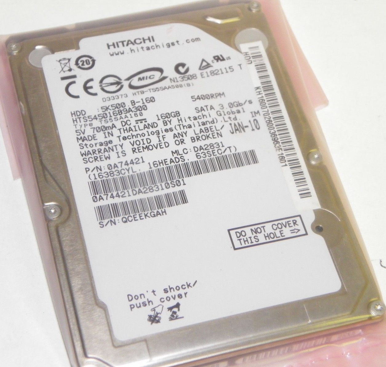 Hitachi HTS545016B9A300 P/N 0A74421 MLC:DA2831 Laptop SATA 160GB Hard Drive