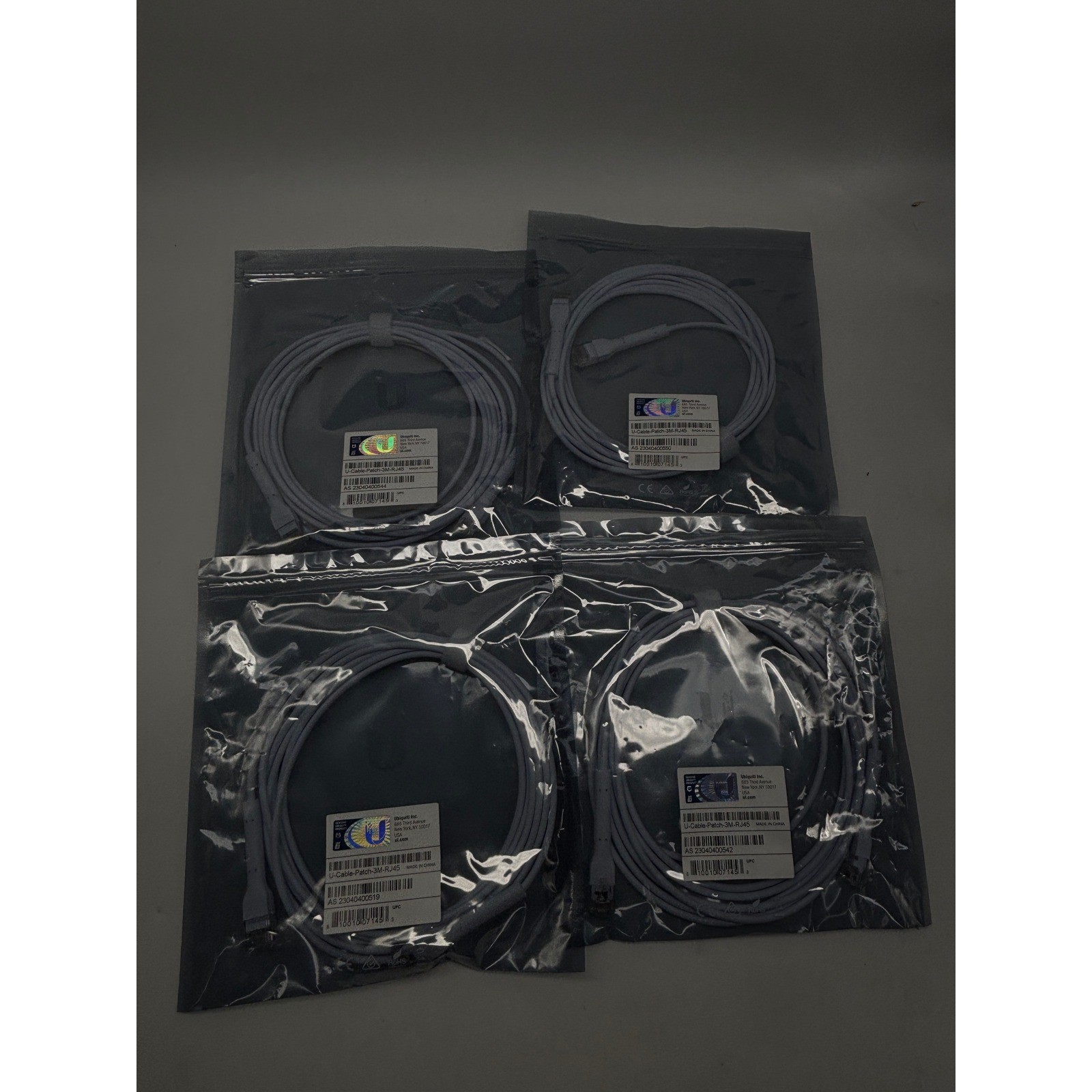Lot of 4 Ubiquiti UniFi U-Cable-Patch-3M-RJ45 White Ethernet Patch Cables 3m