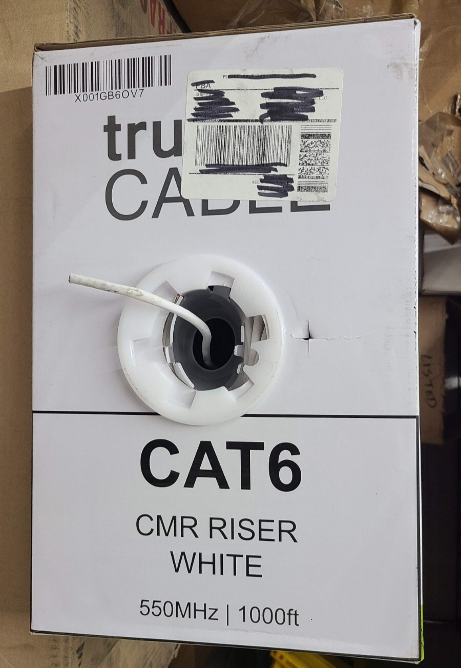trueCABLE Cat6 CMR Riser 1000ft White Wire 550MHz, 1,000ft