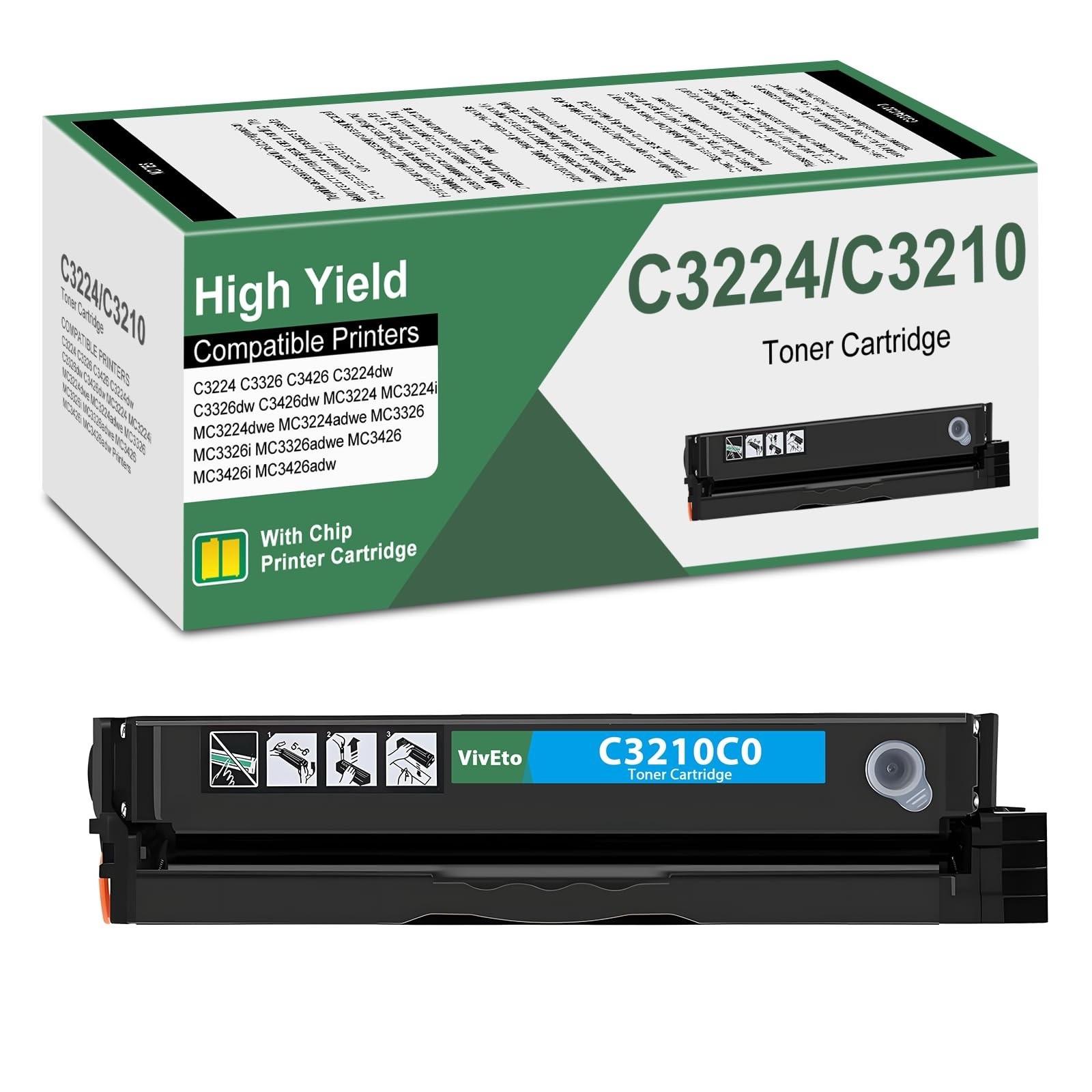 VivEto MC3426 Cyan Toner Cartridge For Lexmark C3426 MC3426 C3224 Printers