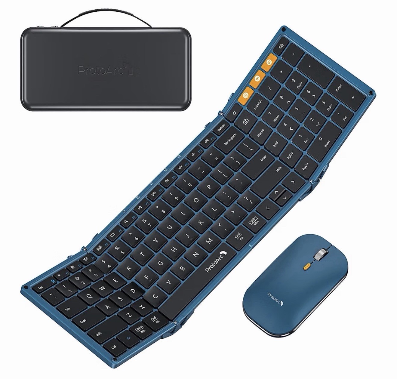 ProtoArc Foldable Keyboard and Mouse, XKM01 True Full-Size Folding Wireless Blue