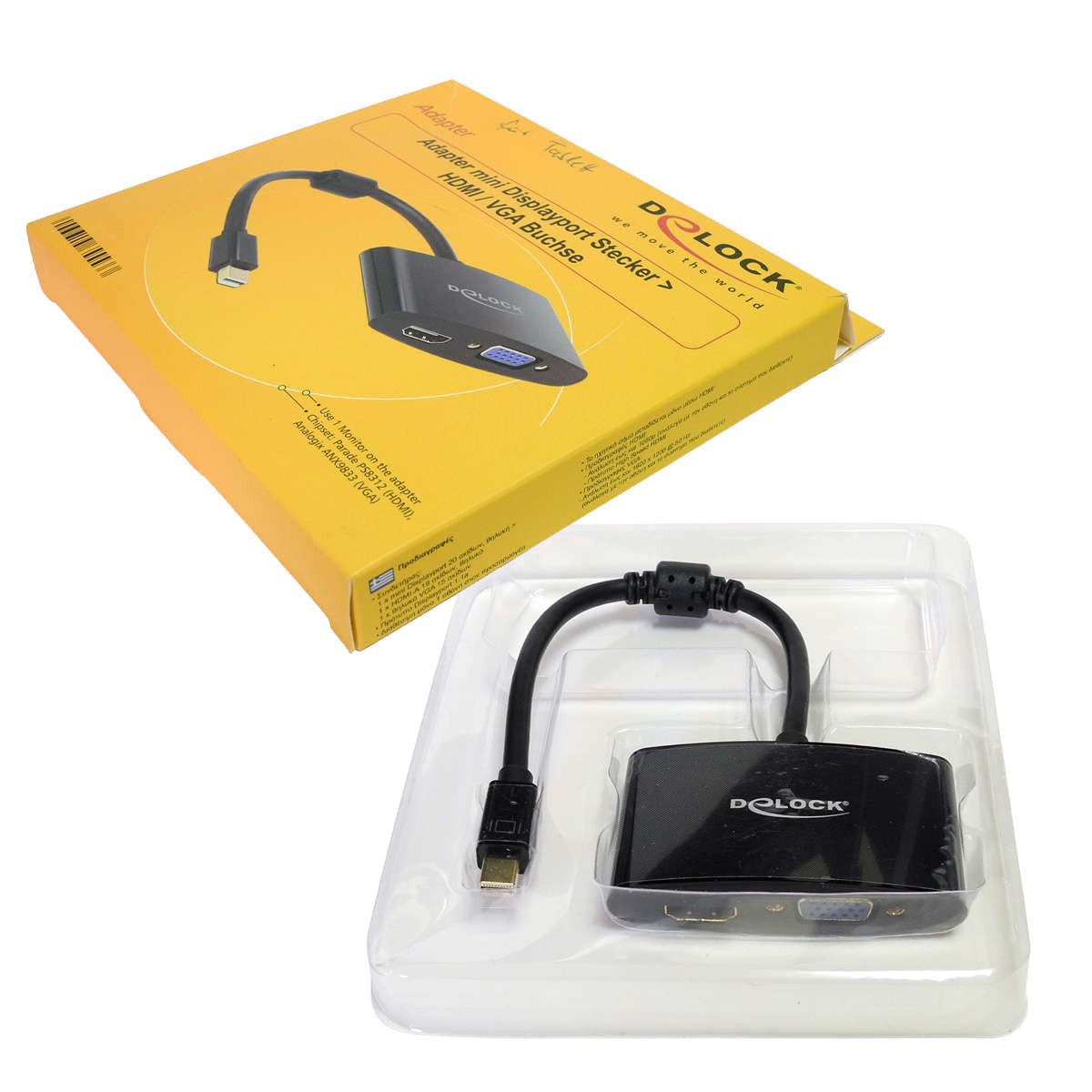 Delock 65553 adapter 1x mini DisplayPort to1x VGA 1x HDMI female 18 cm cable New