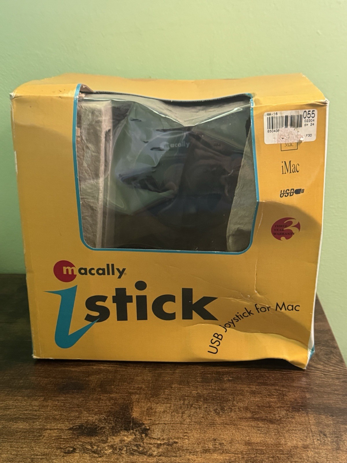 New In Box 1999 Macally USB ISTICK Joystick With CD For Mac Transparent Blue VTG