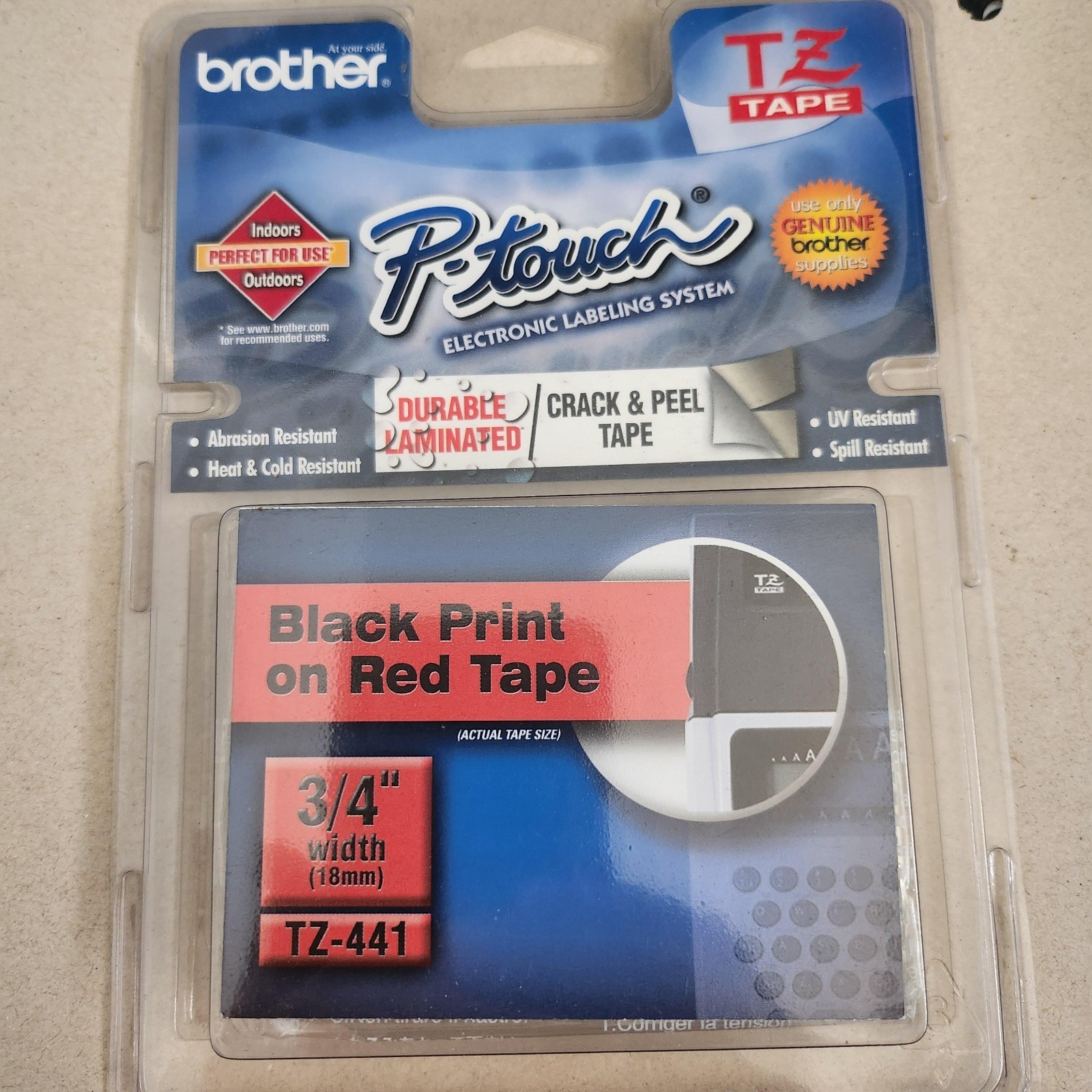 Brother TZ441  18mm 3/4" inch Black on Red P-touch TZ tape