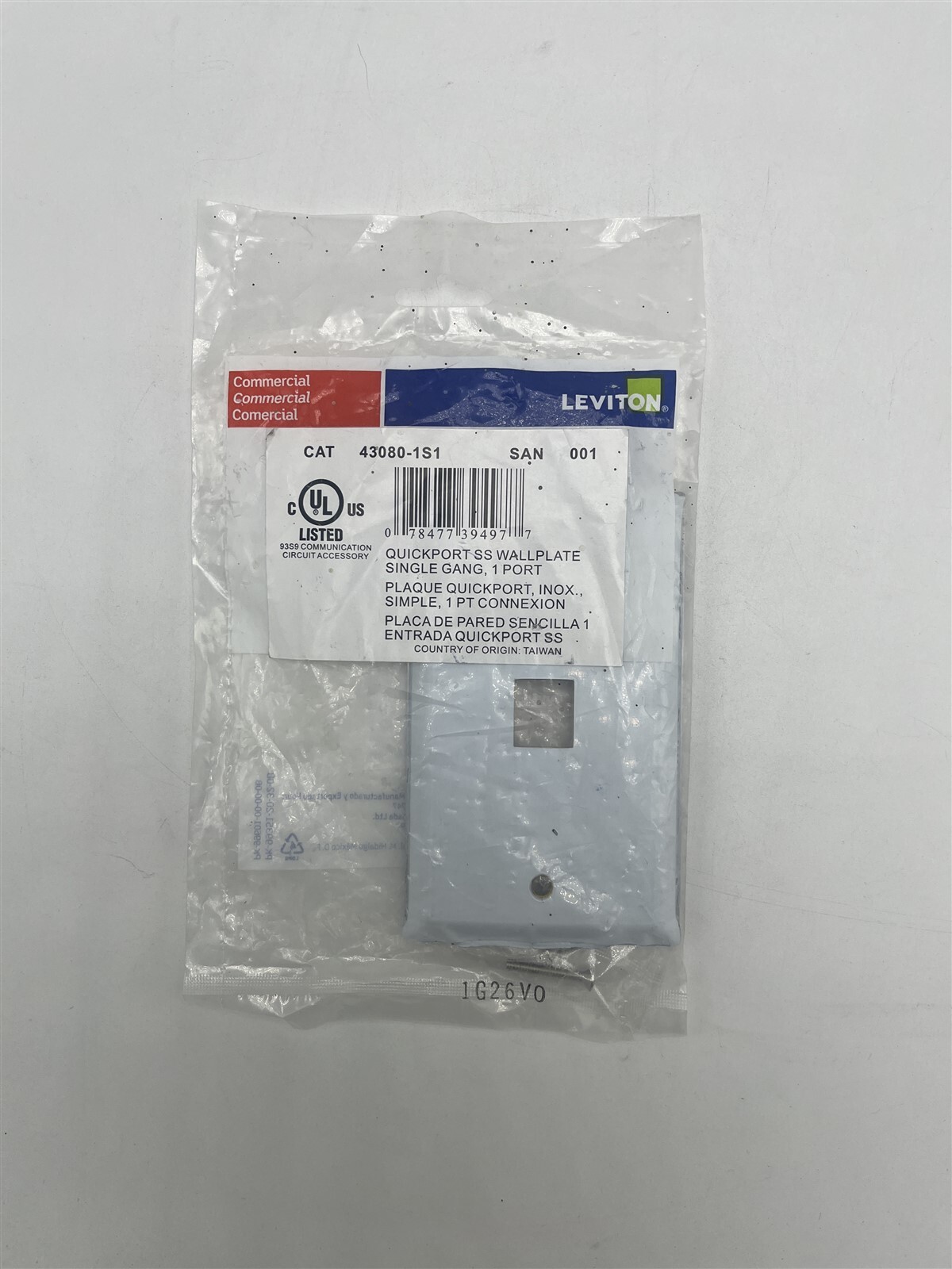 Quickport SS Wallplate Single Gang 1 Port 43080-1S1