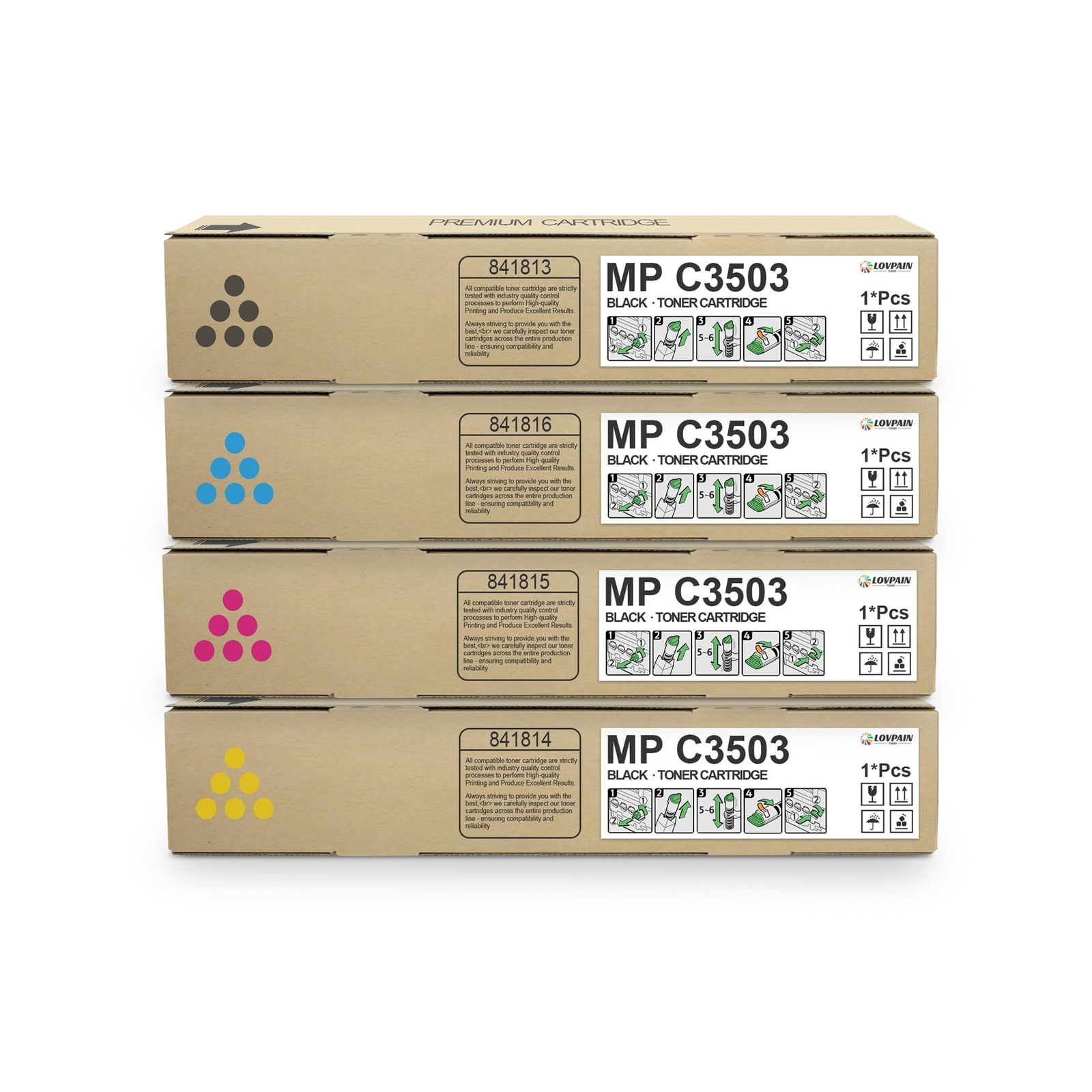 MP C3503 C3003 Toner Cartridge set (4 Pack, 1BK/1C/1M/1Y) - Lovn 841813 84181...