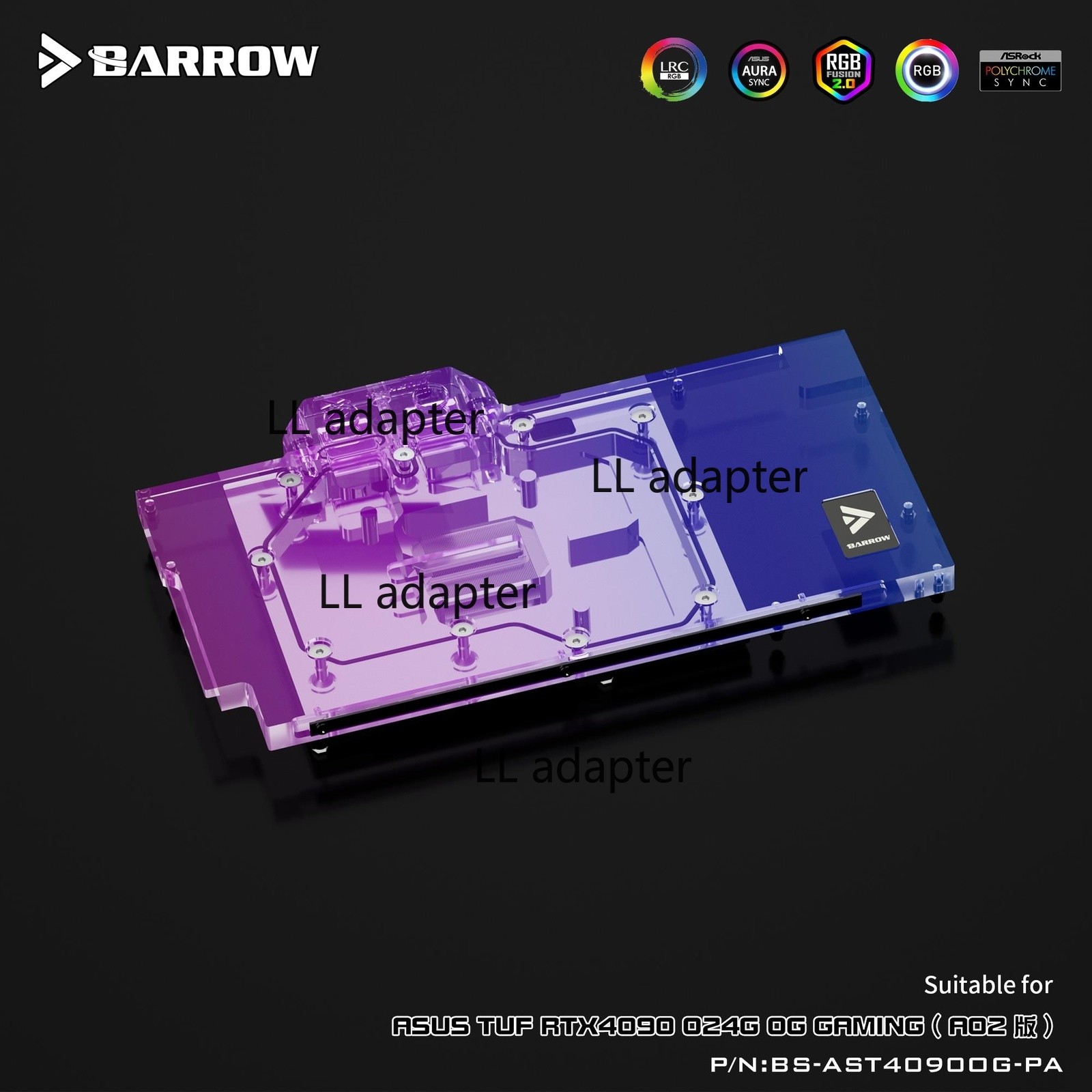 Barrow Full Cover Water Cooling GPU Block for ASUS TUF 4090 A02 BS-AST4090OG-PA
